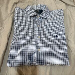 POLO Ralph Lauren MENS Shirt Size XL Stanton Classic Fit Dress Button Blue Plaid